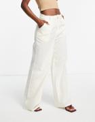Missguided Set Linen Look Wide Leg Pants In Stone-neutral