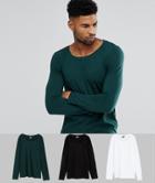Asos Tall Long Sleeve T-shirt With Scoop Neck 3 Pack Save - Multi