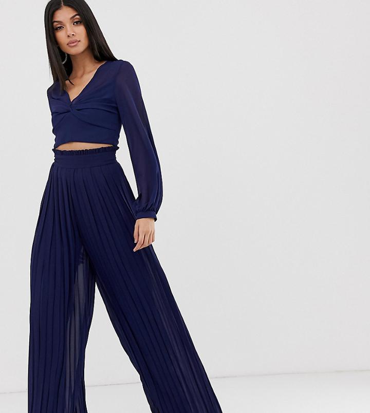Tfnc Tall Pleated Wide Leg Pants Two-piece With Tie Waist In Navy - Navy