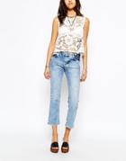 Pull & Bear Light Wash Cropped Jeans - Blue
