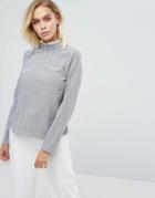 Fashion Union High Neck Top In Check With Victoriana Collar - Gray