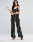 Fashion Union Stripe Wide Leg Jumpsuit - Black