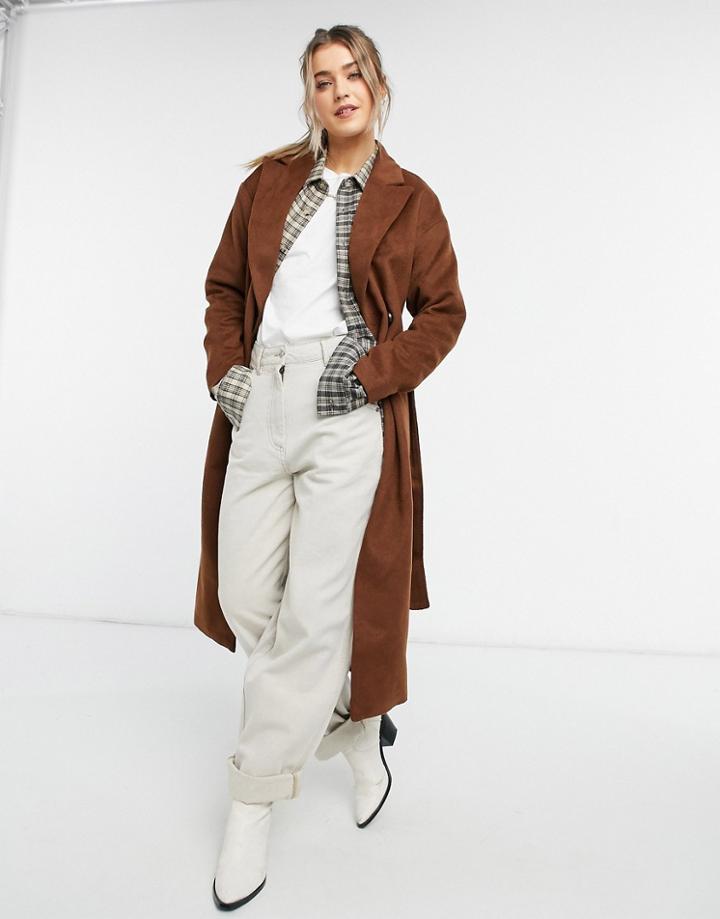 New Look Belted Maxi Coat In Tan-brown