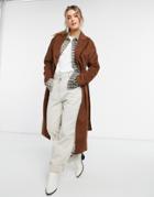 New Look Belted Maxi Coat In Tan-brown