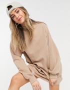 Bershka High Neck Sweat Dress In Beige-neutral