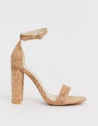 Glamorous Cork Barely There Block Heeled Sandals-beige
