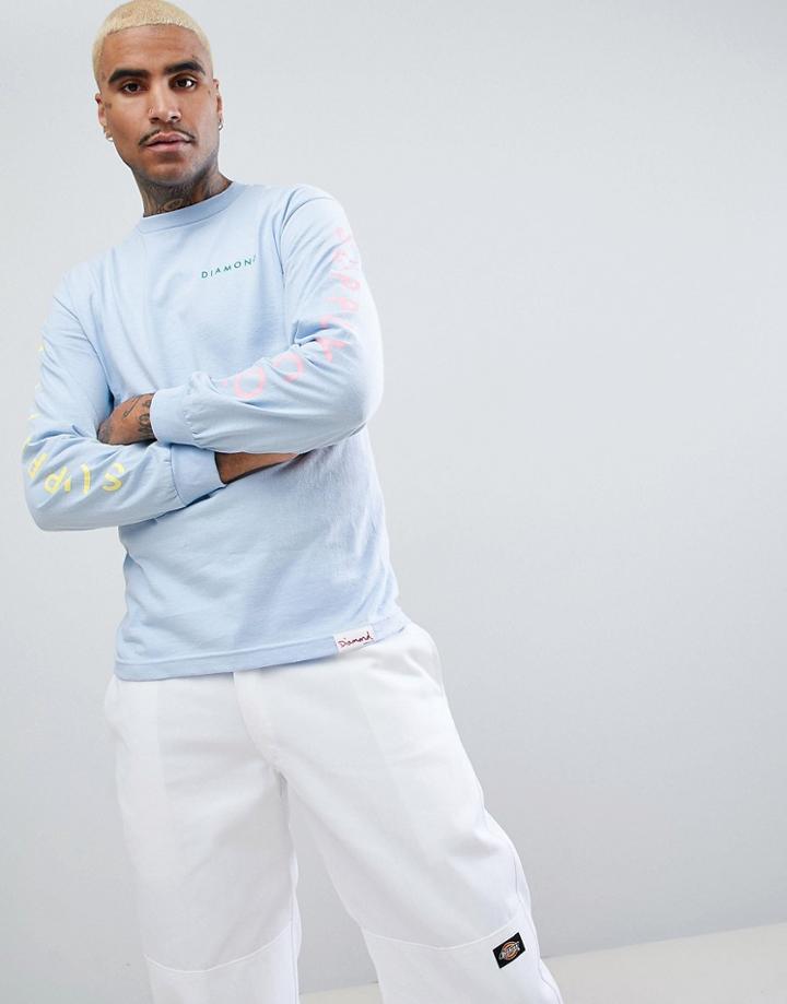 Diamond Supply Long Sleeve T-shirt With Sleeve Print In Light Blue - Blue