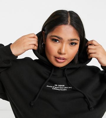 Dr Denim Plus Hoodie With Branding In Black
