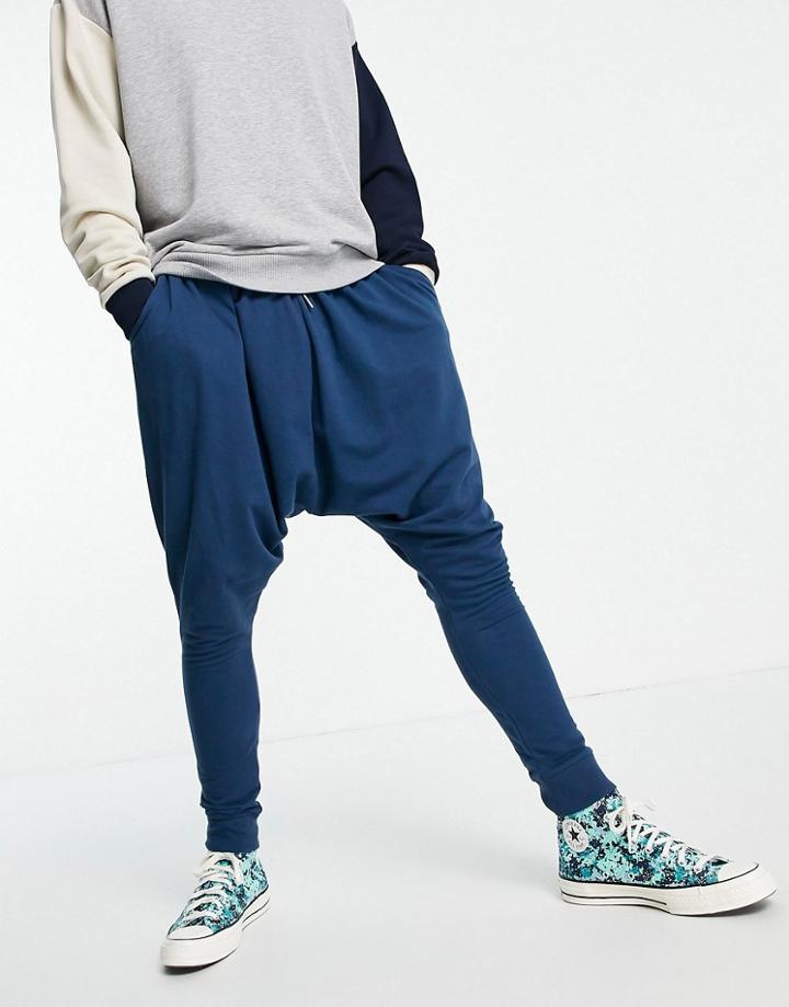 Asos Design Lightweight Drop Crotch Sweatpants In Blue-blues