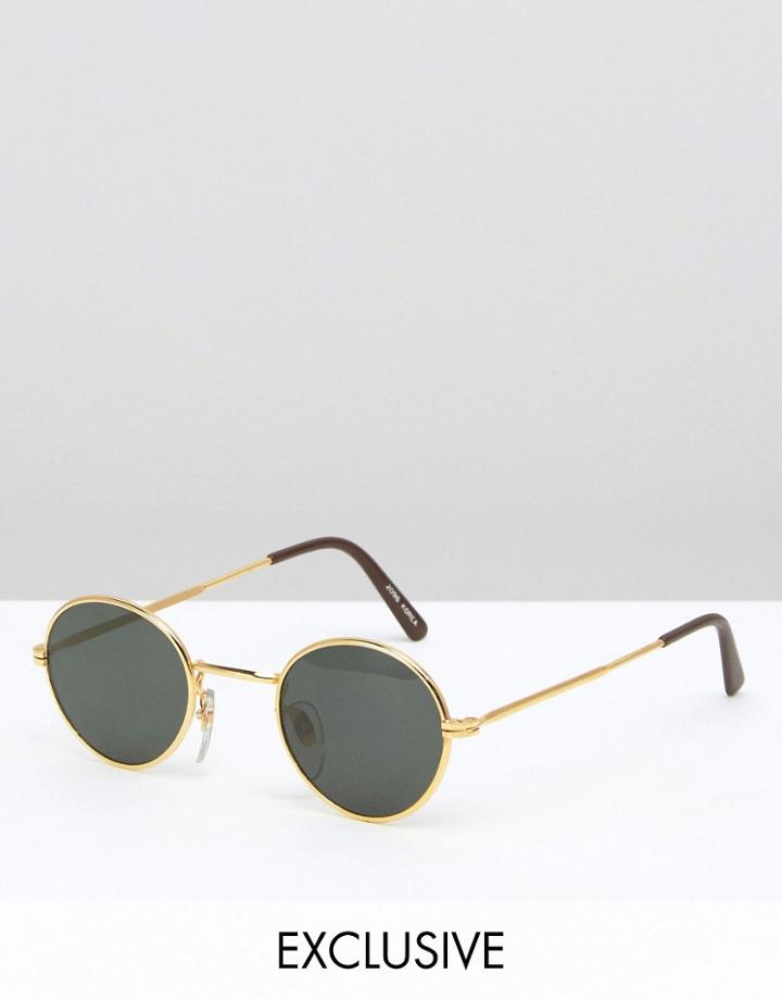 Reclaimed Vintage Round Retro Sunglasses With Black Frame - Black