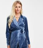 Asos Design Maternity Velvet Wrap Suit Blazer In Blue-blues