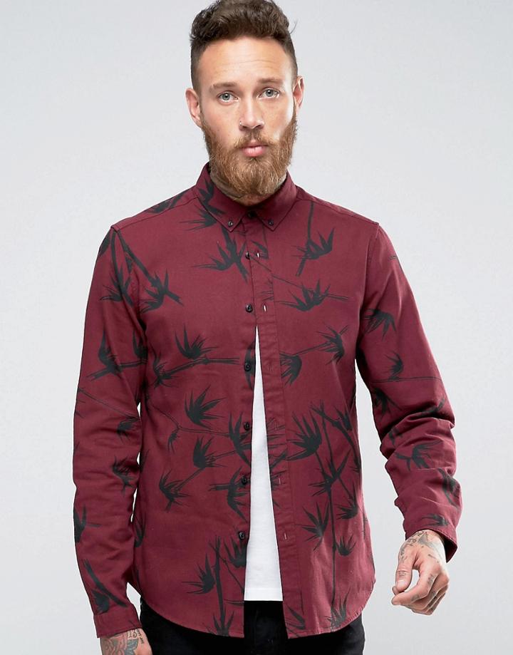 Asos Regular Fit Flower Print Shirt In Red - Red