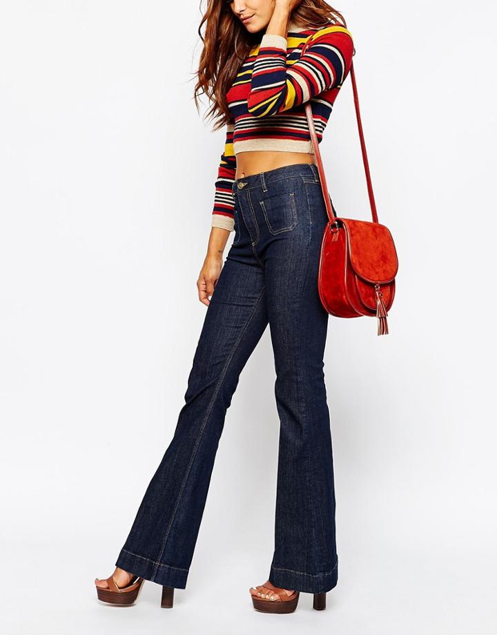Missguided Pocket Detail 70s Flare Jean - Indigo