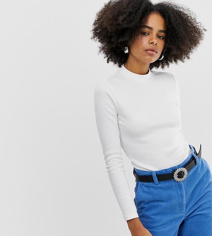 Monki Turtleneck Long Sleeve Top In Off White