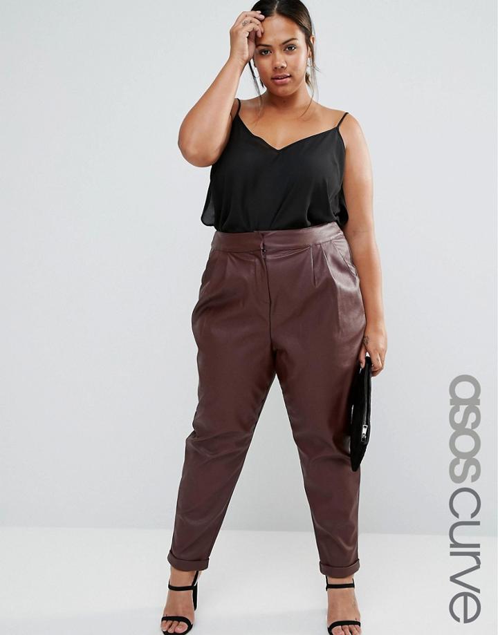 Asos Curve Leather Look Peg Pants - Red