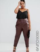 Asos Curve Leather Look Peg Pants - Red