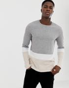 Celio Long Sleeve Color Block T-shirt In Gray - Gray