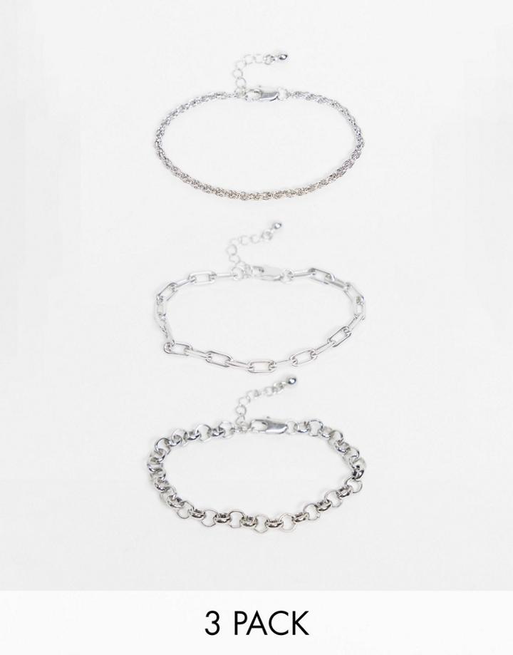 Pieces 3 Pack Chain Bracelets In Silver