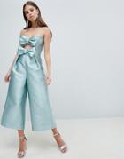 Asos Design Bow Jumpsuit In Structured Fabric - Blue