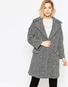 Helene Berman Large Collar Black And White Tweed Edge To Edge Coat
