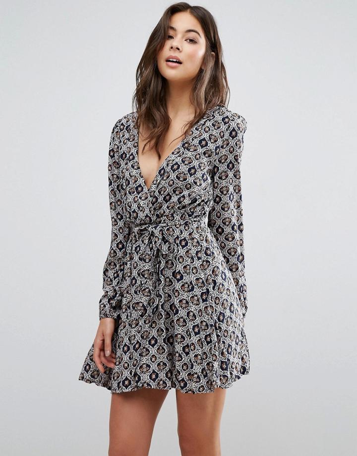 Madam Rage Printed Wrap Dress - Navy