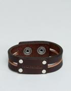 Diesel A-quotte Leather Cuff Bracelet In Brown - Brown