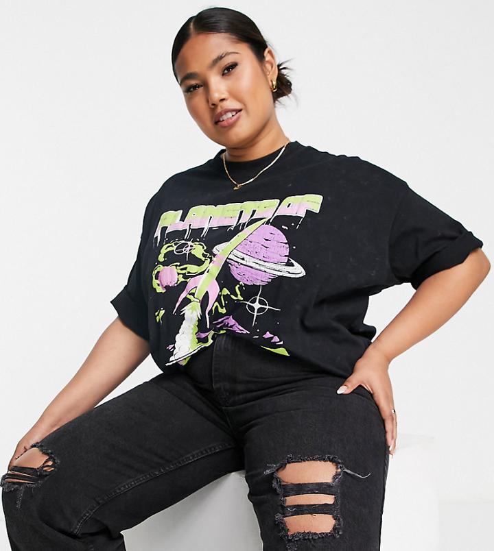Urban Bliss Plus Ripped 90s Straight Leg Jeans In Washed Black