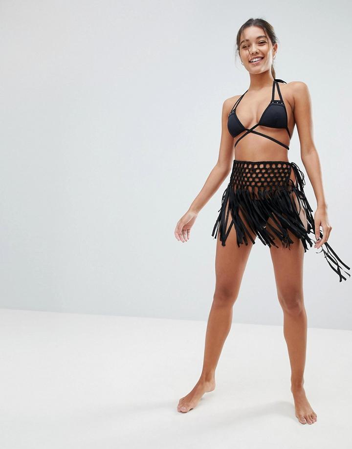 Asos Fringed Mini Beach Skirt - Black