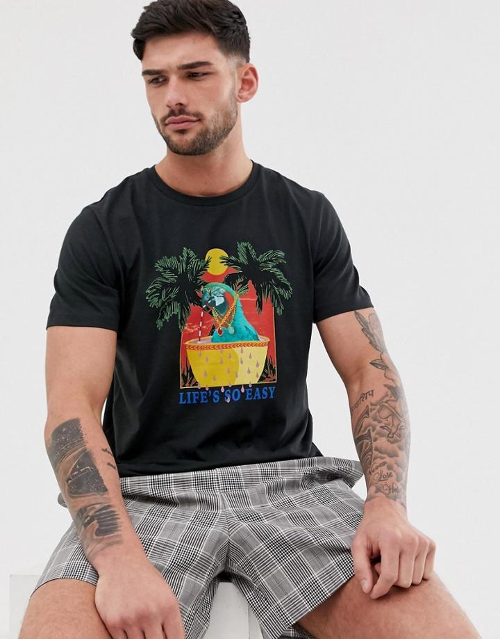 Jack & Jones Originals T-shirt With Novelty Parrot Graphic - Black