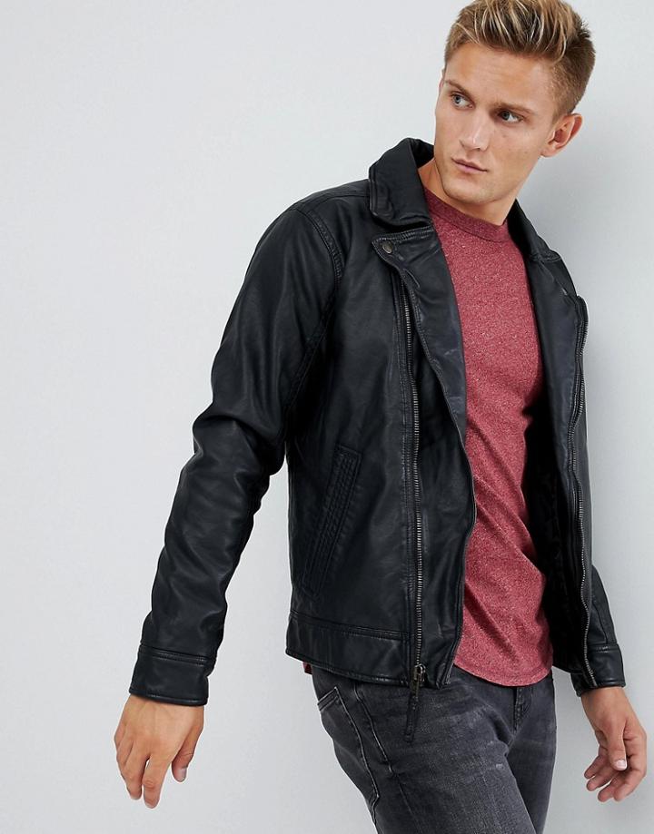 Hollister Faux Leather Biker Jacket In Black - Black