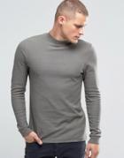 Asos Waffle Longline Muscle Long Sleeve T-shirt With Turtleneck In Gray - Gray
