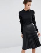 Warehouse Long Sleeve Sweater With Frill Sleeves - Black