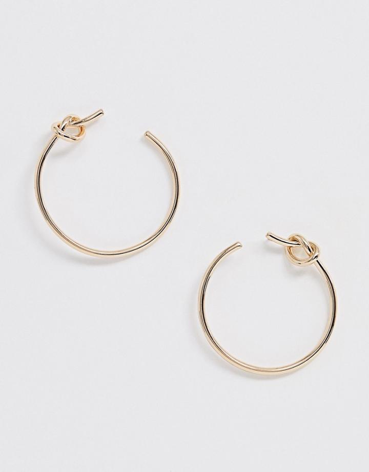 Asos Design Earrings In Open Circle Design With Knot Detail In Gold Tone - Gold