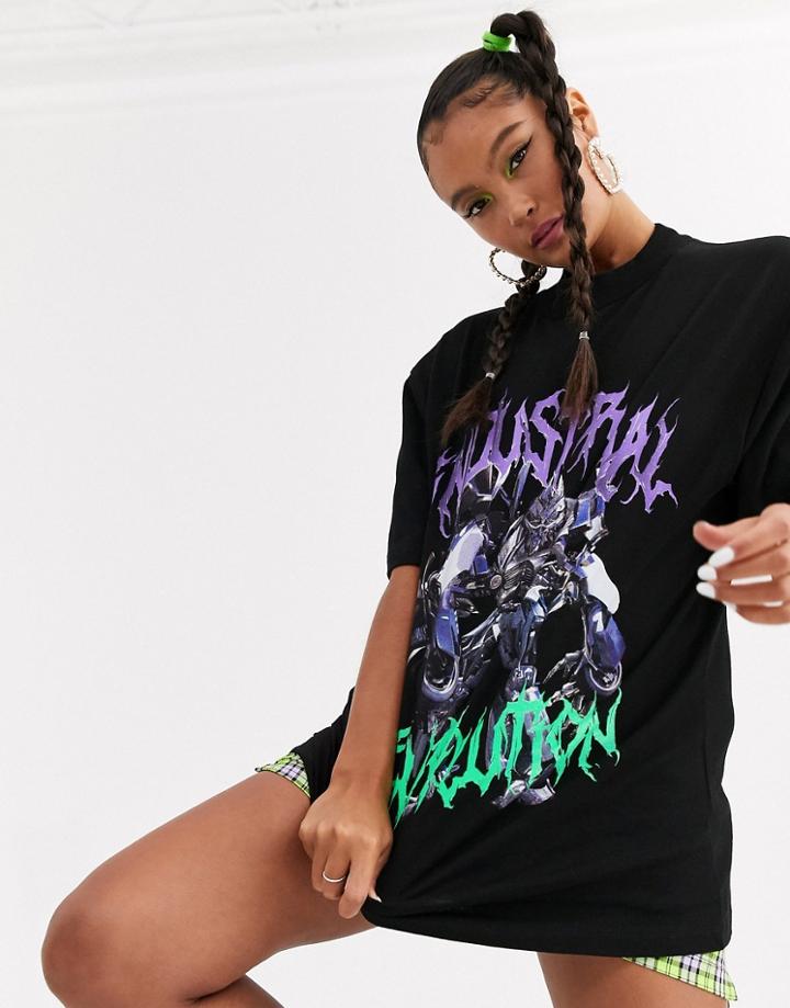 Jaded London Oversized T-shirt With Grunge Robot Graphic