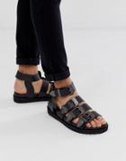 Asos Design Gladiator Sandals In Black Leather With Western Buckles - Black