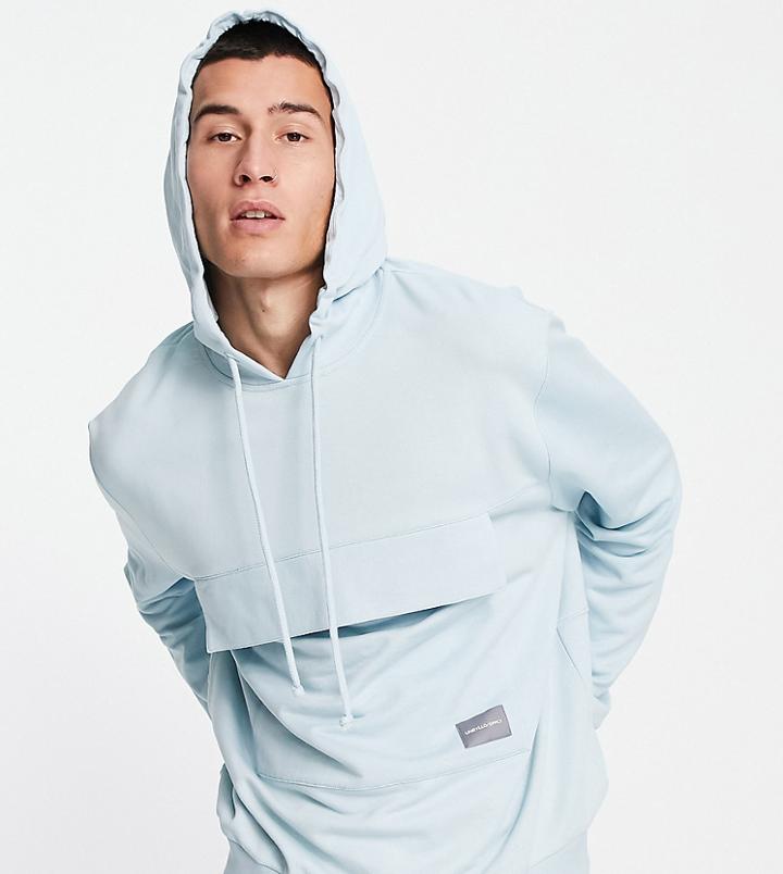 Asos Unrvlld Spply Matching Relaxed Hoodie With Logo Print And Front Pocket In Blue-blues
