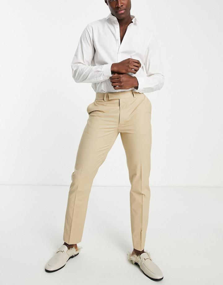 Asos Design Slim Smart Pants In Stone-neutral