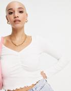 Monki Paula Organic Cotton Long Sleeve Top In White