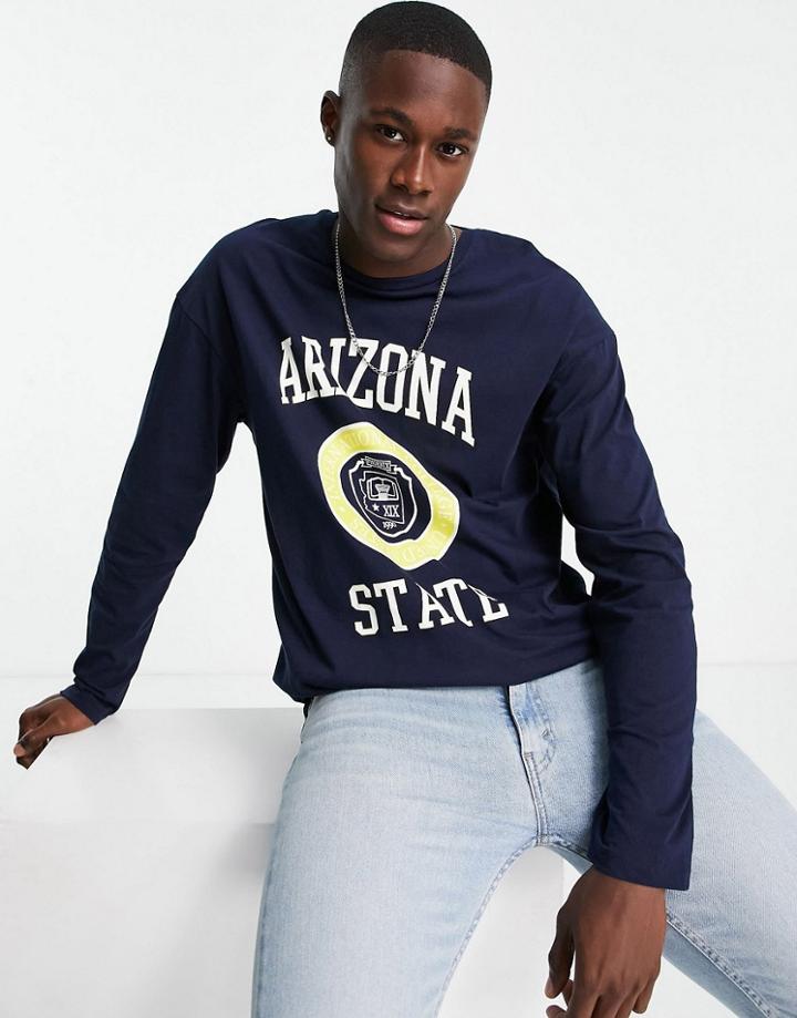 Jack & Jones Originals Oversized Long Sleeve T-shirt With Arizona Print In Navy