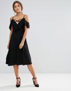 Lunik Ruffle Dress With Side Slit - Black