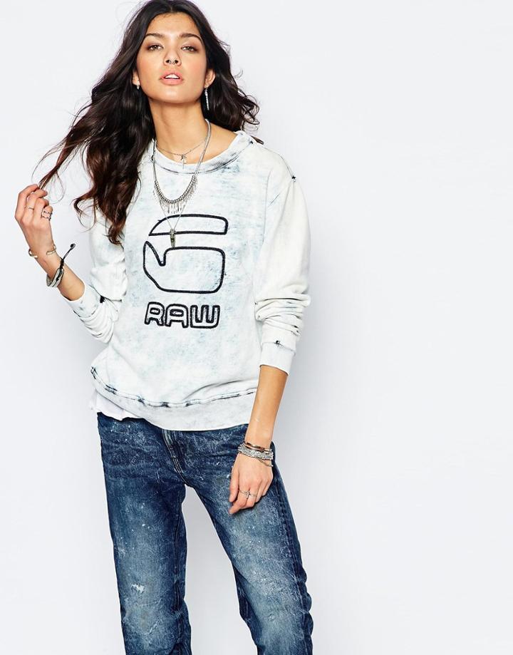 G-star Logo Bleached Sweatshirt - Blue