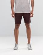 Asos Slim Jersey Shorts In Burgundy With Oil Wash - Red