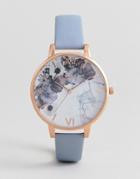 Olivia Burton Ob16mf10 Marble Floral Leather Watch In Chalk Blue - Blue