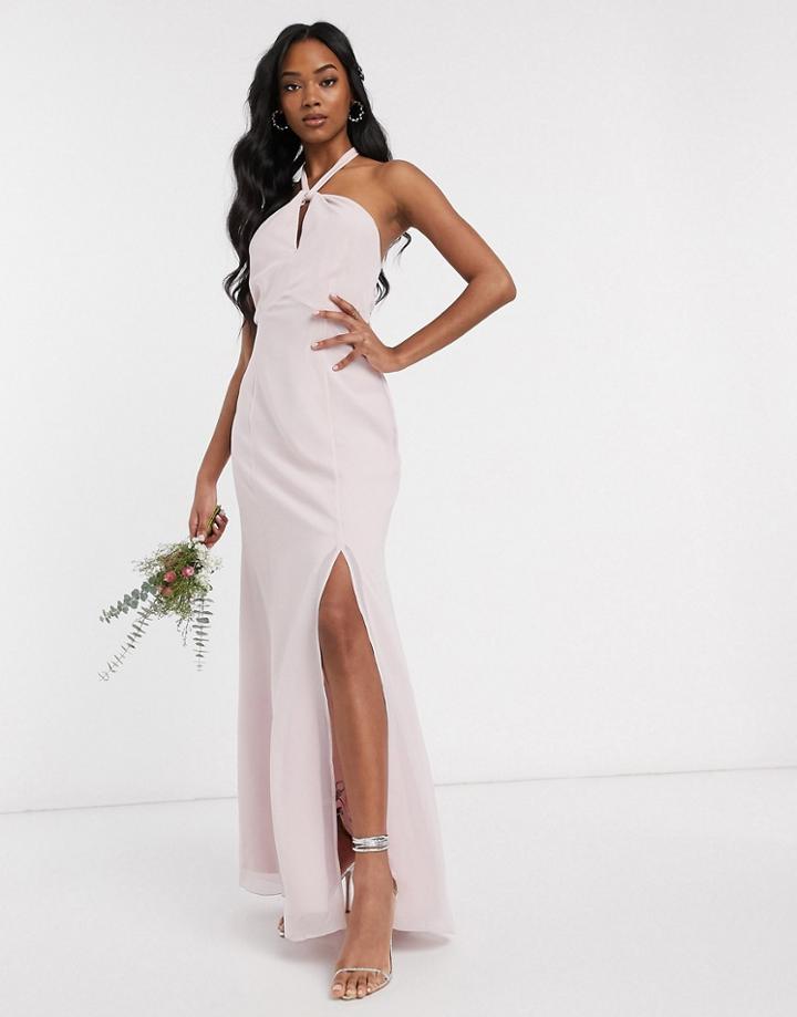 Maids To Measure Bridesmaid Halter Neck Chiffon Maxi Dress With Back Detail-pink