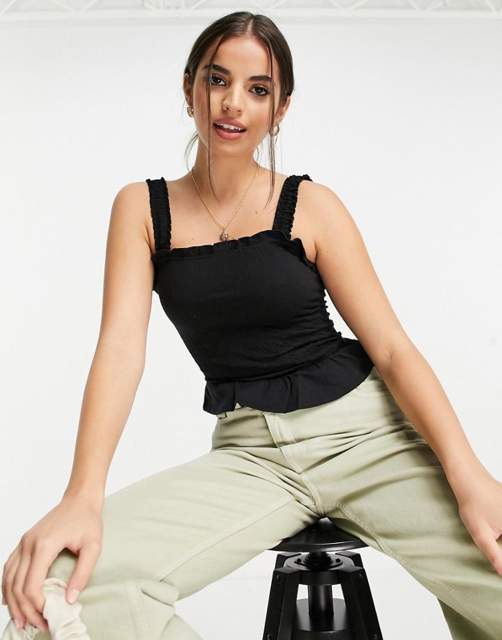 New Look Shirred Tank In Black