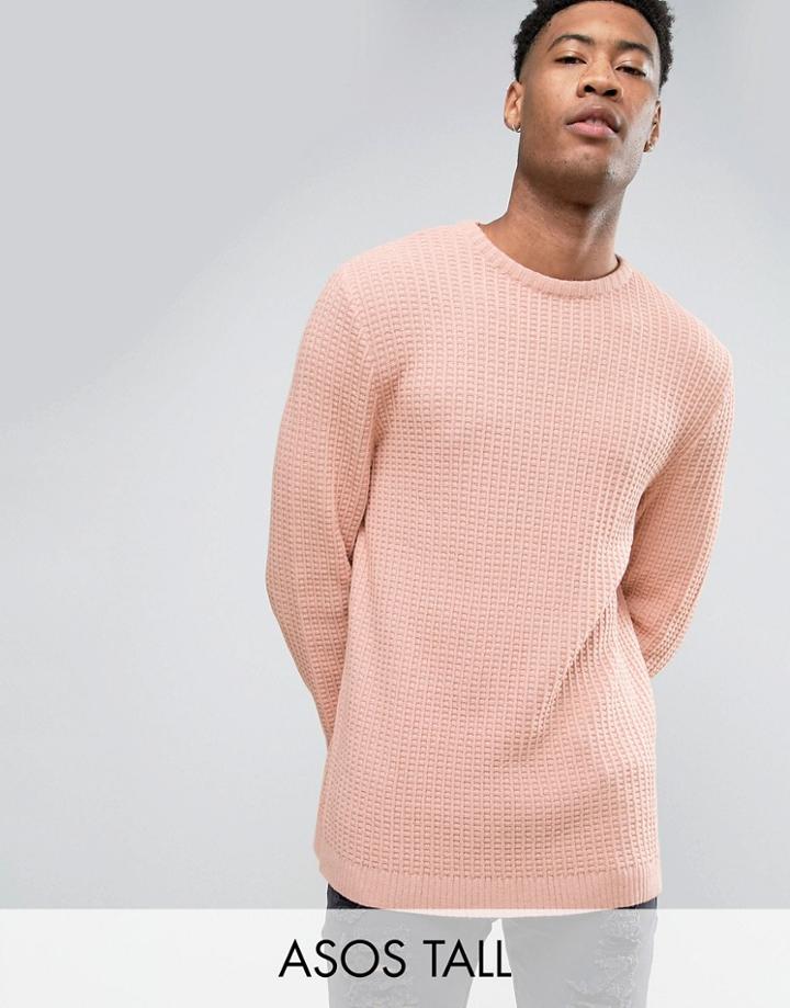 Asos Tall Oversized Textured Sweater With Slouchy Sleeves - Pink