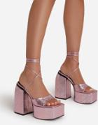 Ego Declan Chunky Platform Heel Sandals In Pink Sequin-multi