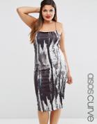 Asos Curve Midi Bodycon Dress In Abstract Print - Multi