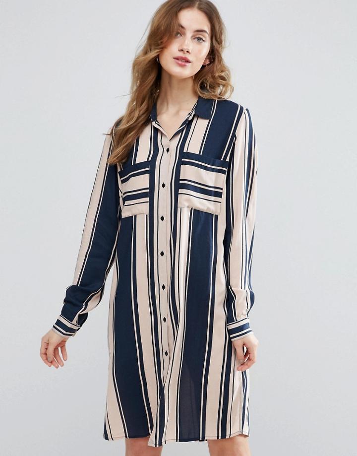 Vila Mixed Stripe Shirt Dress - Navy