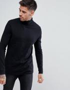 Asos Long Sleeve Roll Neck T-shirt In Black - Black